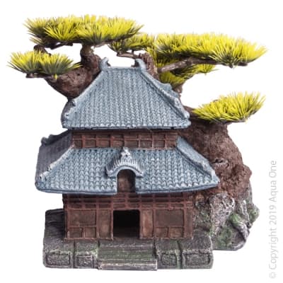 Ornament Oriental House With Bonsai 17x18x17cm