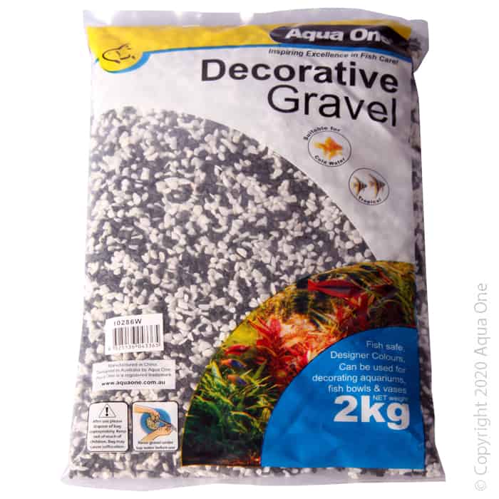 Aqua One Decorative Gravel 2kg Mixed White Black 7mm-1
