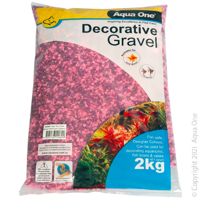 Aqua One Decorative Gravel 2kg Mixed Pink Purple 2mm-1