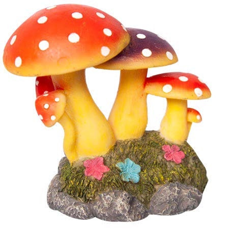 Ornament Cluster Of Mushrooms On Mossy Rock 11.5wx7.5dx10.5cmh