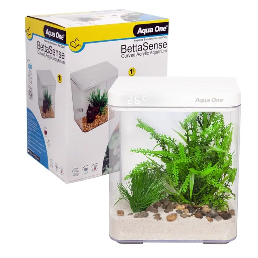 BettaSense 9.7L Curved Acrylic Aquarium 24.5x17.5x30.6cm White-1